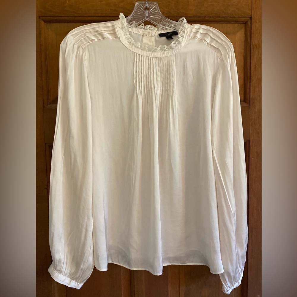 J.Crew - Satin Women’s Blouse - Ruffle neck and button detailing - Size L